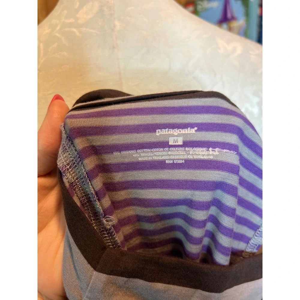 Patagonia Outdoors Purple‎ Striped Cowl Neck Sleeveless Cotton Dress Fitted M